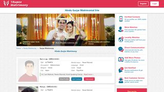 
                            12. Hindu Gurjar Matrimonial Site - 1RupeeMatrimony.com