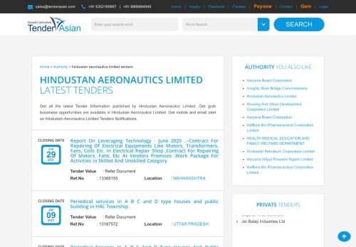 
                            7. Hindustan Aeronautics Limited Latest Online Tenders Detail ...
