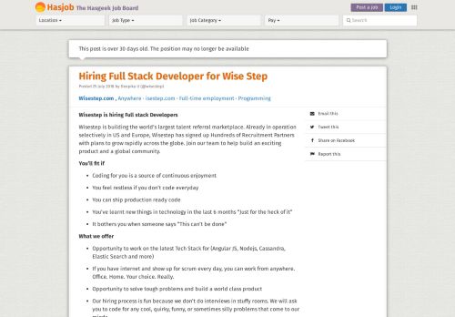 
                            11. Hiring Full Stack Developer for Wise Step / Wisestep.com / Anywhere ...