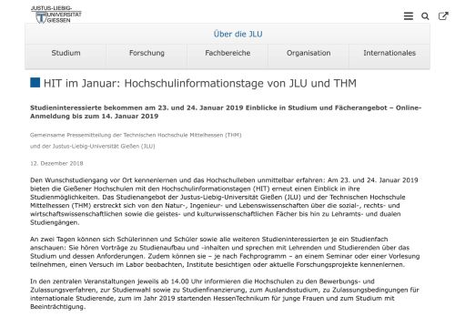 
                            11. HIT im Januar: Hochschulinformationstage von JLU und THM ...