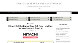 
                            11. Hitachi AC Customer Care Toll Free Helpline, Service Centers, Email Id