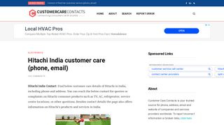 
                            8. Hitachi India customer care (phone, email) | Customer Care Contacts