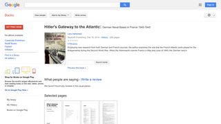 
                            12. Hitler's Gateway to the Atlantic: German Naval Bases in France ... - Google बुक के परिणाम
