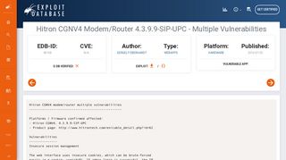 
                            10. Hitron CGNV4 Modem/Router 4.3.9.9-SIP-UPC - Multiple Vulnerabilities