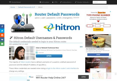 
                            13. Hitron Default Password, Login & IP List (updated November 2018 ...