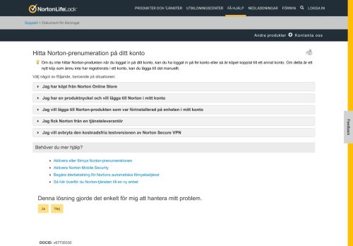 
                            7. Hitta Norton-prenumeration på ditt konto - Norton Support