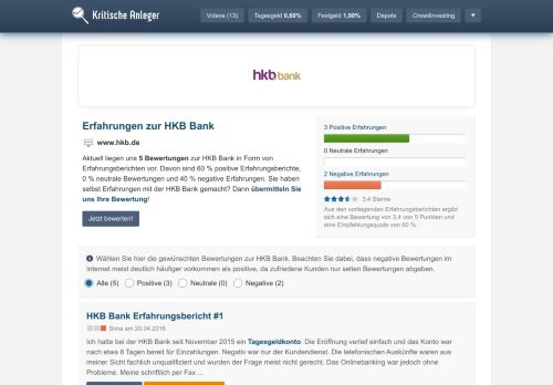 
                            8. HKB Bank Erfahrungen (5 Berichte) - Kritische Anleger