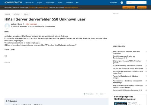 
                            6. HMail Server Serverfehler 550 Unknown user - Administrator