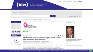 
                            9. HMTMH: DFG-Forschungsförderung für Projekt „Besser älter werden ...