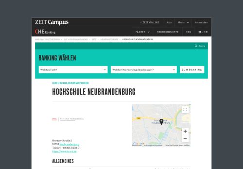 
                            3. Hochschule Neubrandenburg | Informationen | ZEIT Campus
