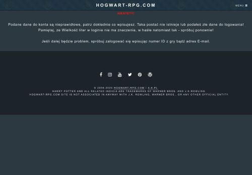 
                            9. Hogwart RPG : Logowanie - Gra Harry Potter