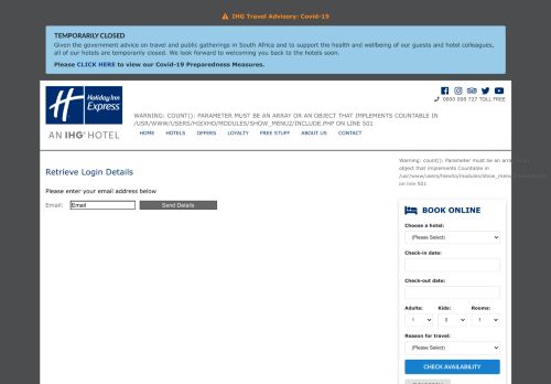 
                            2. Holiday Inn Express Hotels - South Africa - Retrieve Login Details