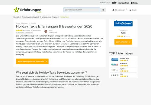 
                            12. ᐅ Holiday Taxis Erfahrungen aus 10 Bewertungen » 3.8/5 im Test