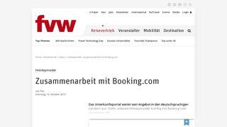 
                            5. Holidayinsider: Zusammenarbeit mit Booking.com - FVW.de