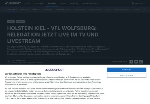 
                            2. Holstein Kiel - VfL Wolfsburg: Relegation jetzt live im TV ... - Eurosport