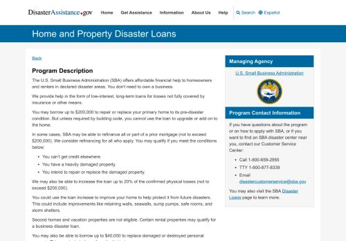 
                            8. Home and Property Disaster Loans | disasterassistance.gov
