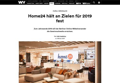 
                            10. Home24 hält an Zielen für 2019 fest | W&V