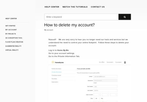 
                            6. Homebyme - How to delete my account?