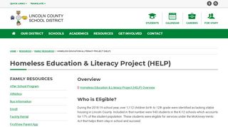 
                            10. Homeless Education & Literacy Project (HELP) - Lincoln County Schools