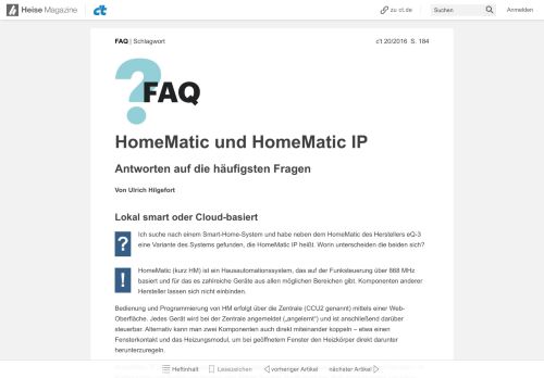 
                            11. HomeMatic und HomeMatic IP | c't | Heise Magazine