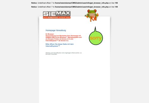 
                            5. HOMEPAGE-LOGIN:: SIEMAX-CMS: Ihre Homepage einfach easy ...