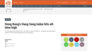 
                            13. Hong Kong's Hang Seng Index hits all-time high - Rappler