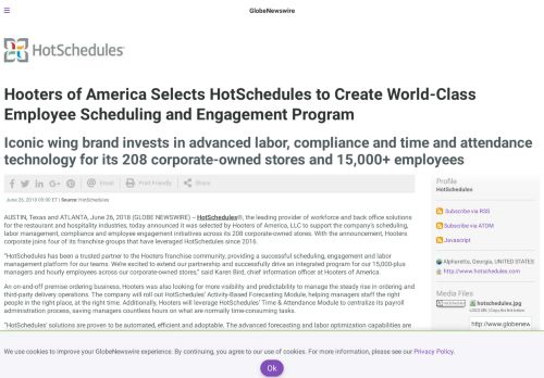 
                            11. Hooters of America Selects HotSchedules to Create World ...