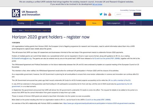 
                            13. Horizon 2020 grant holders – have you submitted your details to ...