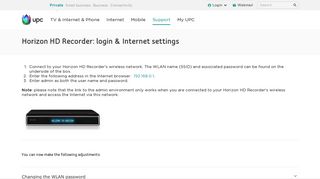 
                            5. Horizon HD Recorder: login & Internet settings | UPC