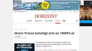 
                            5. HORIZONT: Motor Presse beteiligt sich an 1000PS.at