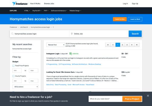
                            9. Hornymatches access login Jobs, Employment | Freelancer