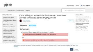 
                            6. Host is not allowed to connect to this MySQL server - Plesk Support