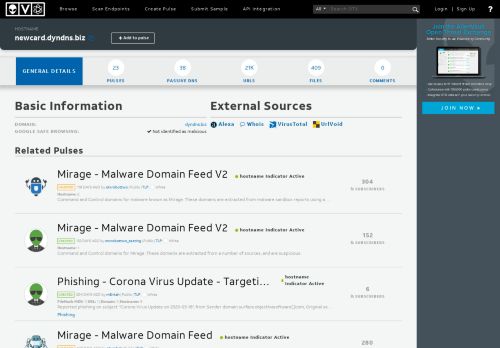 
                            6. Hostname: newcard.dyndns.biz - AlienVault - Open Threat Exchange