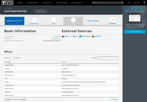 
                            2. Hostname: www.liseprivate.club - AlienVault - Open Threat Exchange