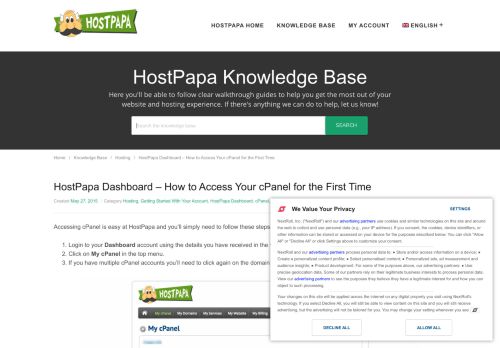 
                            4. HostPapa Dashboard – How to Access Your cPanel for the First Time