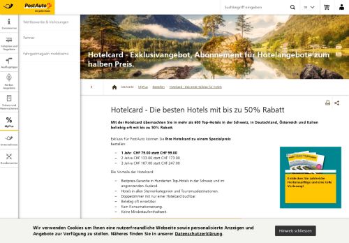 
                            3. Hotelcard – Die besten Hotels mit bis zu 50% Rabatt | PostAuto