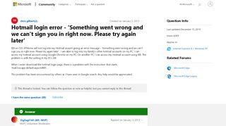
                            1. Hotmail login error - 'Something went wrong and we can't sign ...