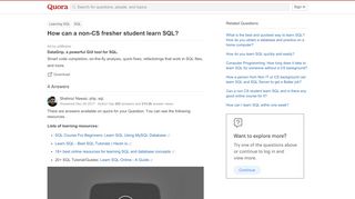 
                            13. How can a non-CS fresher student learn SQL? - Quora