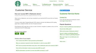 
                            5. How can I access WiFi in Starbucks stores? - Starbucks customer service