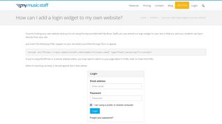 
                            2. How can I add a login widget to my own website? - » My Music Staff