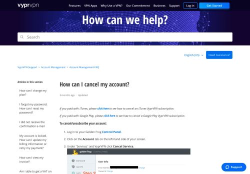
                            9. How can I cancel my account? – Golden Frog Support