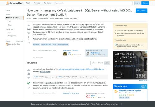 
                            3. How can I change my default database in SQL Server without using ...