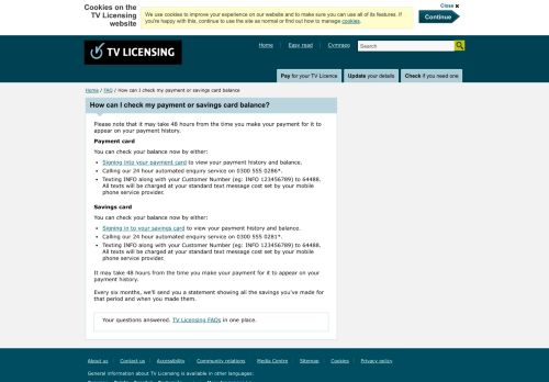 
                            4. How can I check my payment or savings card balance - TV Licensing ™