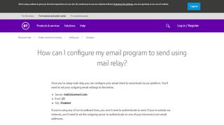 
                            7. How can I configure my email program to send using mail relay? | BT ...
