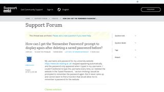 
                            8. How can I get the 'Remember Password' prompt to display again after ...