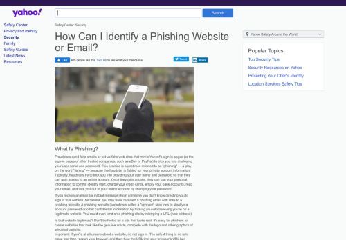 
                            2. How Can I Identify a Phishing Website or Email? - Yahoo Safety