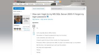 
                            1. How can I login to my MS SQL Server 2005 if I forgot my login ...