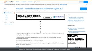 
                            7. How can I reset default 'root' user behavior on MySQL 5.7 - Stack ...