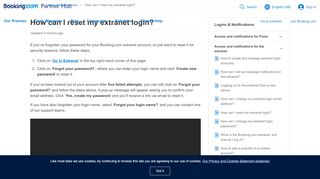 
                            10. How can I reset my Extranet login? – Partner Help – Booking.com