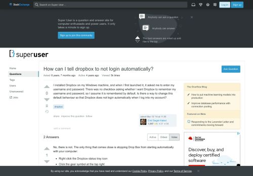 
                            2. How can I tell dropbox to not login automatically? - Super User